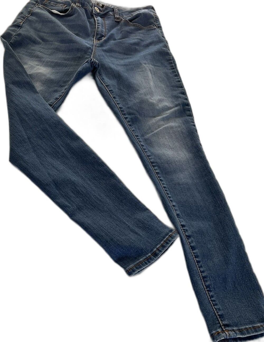 S.O.N.G. Women's Curvy Jeans 11/30 High Rise Skinny Ankle Stretch Med. Wash Blue